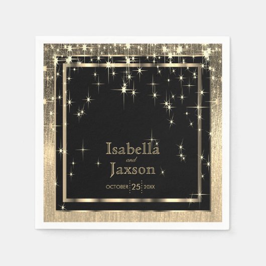 Elegante Schwarz-Gold-Starlights Hochzeit Serviette (Vorderseite)