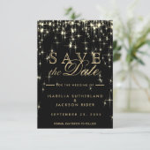 Elegante Schwarz-Gold-Starlights - Save the Date (Stehend Vorderseite)