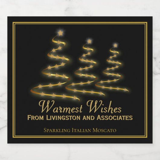 Elegante Schwarz & Gold stilisierte Weihnachtsbaum Schaumweinetikett (Einzelnes Label)