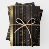 Elegante Schwarz-Gold-Streifen Geschenkpapier Set (Beispiel)
