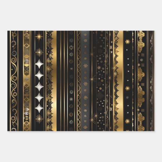 Elegante Schwarz-Gold-Streifen Geschenkpapier Set (Vorderseite)