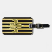Elegante Schwarz-Gold Streifen mit Fleur-de-Lis Gepäckanhänger (Vorderseite horizontal)