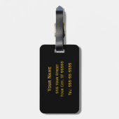 Elegante Schwarz-Gold Streifen mit Fleur-de-Lis Gepäckanhänger (Rückseite vertikal)