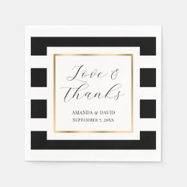 Elegante Schwarz-Gold-Streifenhochzeit Serviette