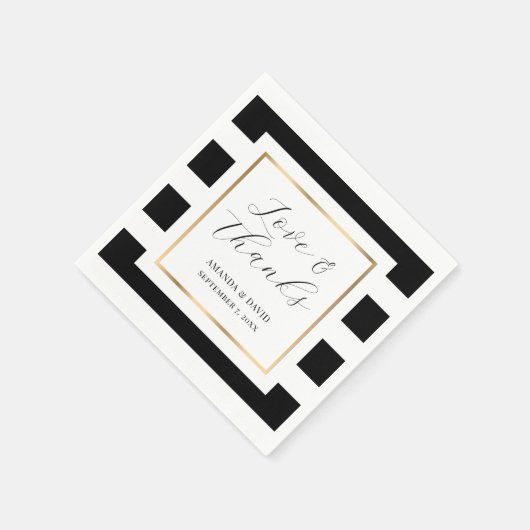 Elegante Schwarz-Gold-Streifenhochzeit Serviette (Ecke)