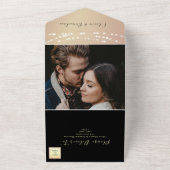 Elegante Schwarz-Gold-String-Lights Hochzeit All In One Einladung (Außenbereich)