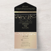 Elegante Schwarz-Gold-String-Lights Hochzeit All In One Einladung (Innen Boden)