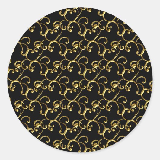Elegante Schwarz-Gold-Swirl-Sticker Runder Aufkleber (Vorderseite)