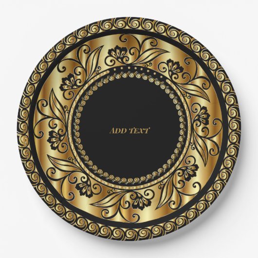 Elegante Schwarz-Gold-TEMPLATE Pappteller (Vorderseite)