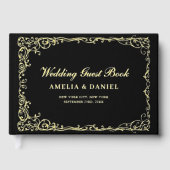 Elegante Schwarz-Gold-Vintage Blüte Gästebuch (Vorderseite)