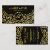 Elegante Schwarz/Gold Vintage Blütendörfchen Visitenkarte (Vorne/Hinten)
