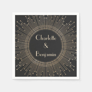 Elegante Schwarz/Gold Vintage Kunst, Dichtung und Serviette