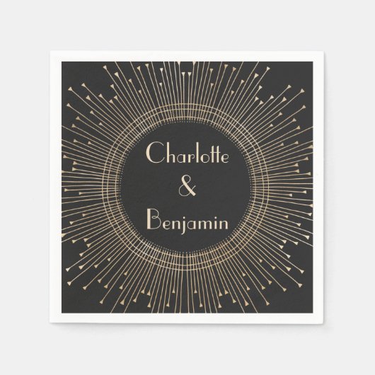 Elegante Schwarz/Gold Vintage Kunst, Dichtung und Serviette (Vorderseite)