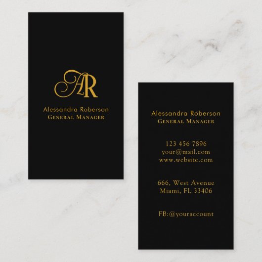 Elegante Schwarz-Gold-Visitenkarte Visitenkarte (Vorne/Hinten)