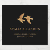 Elegante Schwarz-Gold-Vögel einer Feather-Hochzeit Schaumweinetikett (Einzelnes Label)