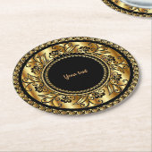 Elegante Schwarz-Gold-Vorlage, Runder Pappuntersetzer (Angewinkelt)