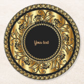 Elegante Schwarz-Gold-Vorlage, Runder Pappuntersetzer (Vorderseite)