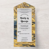 Elegante Schwarz-Gold-Waves Abstrakte Hochzeit All In One Einladung (Innen Boden)