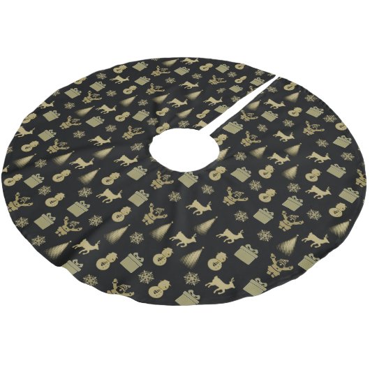 Elegante Schwarz-Gold-Weihnachten Polyester Weihnachtsbaumdecke (Schrägansicht)