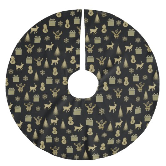 Elegante Schwarz-Gold-Weihnachten Polyester Weihnachtsbaumdecke (Vorderseite)