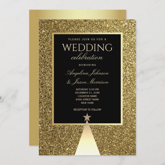 Elegante Schwarz-Gold-Weihnachtsfeier Einladung (Vorne/Hinten)