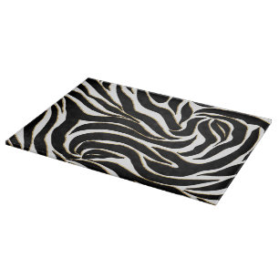 Elegante Schwarz-Gold-Zebra-White-Animal-Print Schneidebrett