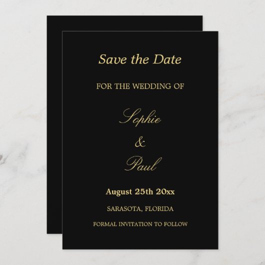 Elegante Schwarz Golden Beige Hochzeit Sichern Sie Save The Date (Vorne/Hinten)