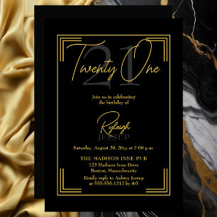 Elegante Schwarz-Goldene Art Deco-Party zum 21. Ge Einladung