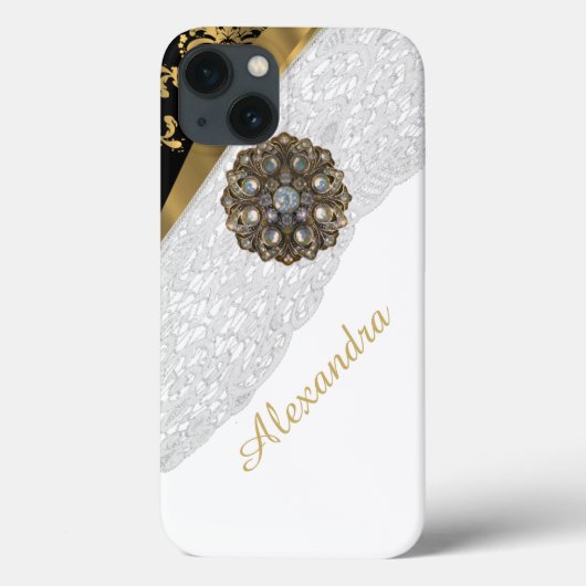 Elegante schwarz-goldgelbe weiße Spitze Case-Mate iPhone Hülle (Rückseite)