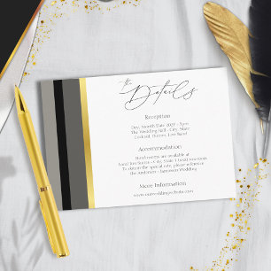 Elegante Schwarz Grau Gold Streifen Hochzeitsdetai Begleitkarte