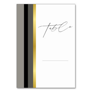 Elegante Schwarz Grau Gold Streifen Hochzeitstisch Tischnummer