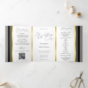 Elegante Schwarz Grau Gold Streifen-Typografie Hoc Dreifach Gefaltete Karte
