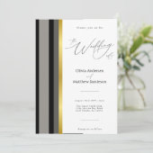 Elegante Schwarz-Grau-Streifen Typografie Hochzeit Einladung (Stehend Vorderseite)