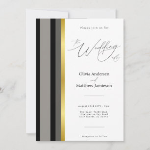 Elegante Schwarz-Grau-Streifen Typografie Hochzeit Einladung