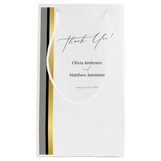Elegante Schwarz-Grau-Streifen Typografie Hochzeit Kleine Geschenktüte (Vorderseite)