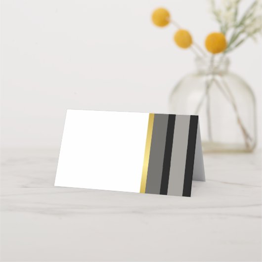 Elegante Schwarz-Grau-Streifen Typografie Hochzeit Platzkarte (Rückseite)