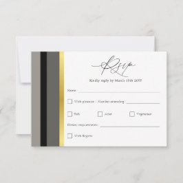 Elegante Schwarz-Grau-Streifen Typografie Hochzeit RSVP Karte