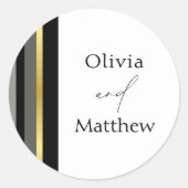 Elegante Schwarz-Grau-Streifen Typografie Hochzeit Runder Aufkleber (Vorderseite)
