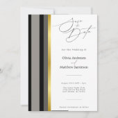 Elegante Schwarz-Grau-Streifen Typografie Hochzeit Save The Date (Vorderseite)
