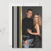 Elegante Schwarz-Grau-Streifen Typografie Hochzeit Save The Date (Rückseite)