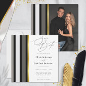 Elegante Schwarz-Grau-Streifen Typografie Hochzeit Save The Date