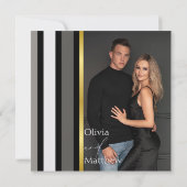 Elegante Schwarz-Grau-Streifen Typografie Hochzeit Save The Date (Rückseite)