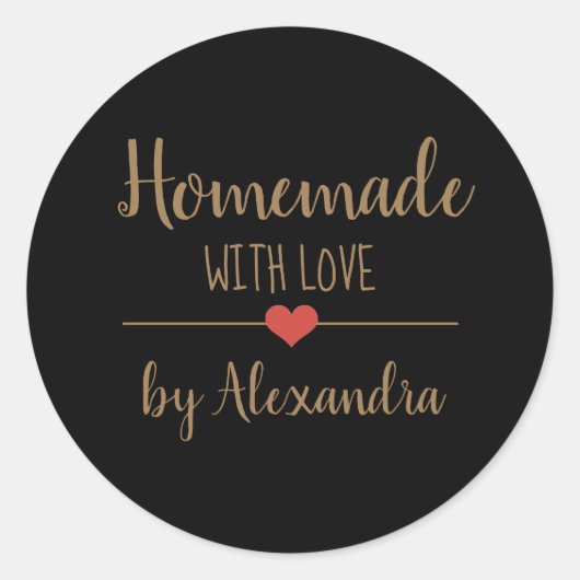 Elegante Schwarz hausgemacht mit Liebe-Gold-Script Runder Aufkleber (Vorderseite)