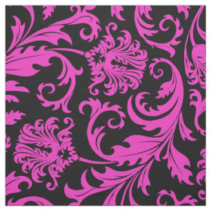 Elegante Schwarz-Hot-Rosa-Damaskus Stoff