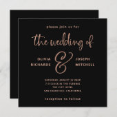 Elegante Schwarz-Imitat-Rose Einladung (Vorne/Hinten)