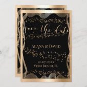 Elegante Schwarz-Kupfer-Folie Moderne Hochzeit Ankündigung (Vorne/Hinten)