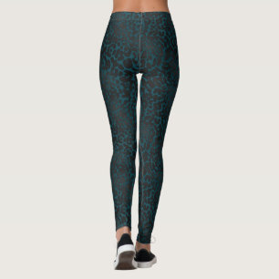 Elegante Schwarz-Leopard-Tierausdruck auf Aquamari Leggings