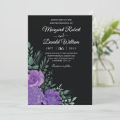 Elegante Schwarz-lila Blumen-Hochzeit Einladung (Stehend Vorderseite)