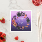 Elegante Schwarz-Lila-Flora-Monogramm-Hochzeit Serviette (Beispiel)