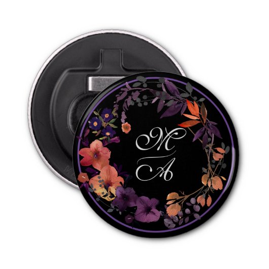 Elegante Schwarz-Lila Gastgeschenk Hochzeit Flaschenöffner (Vorderseite)